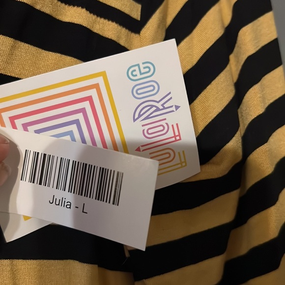 NTW Lularoe Julia dress in mustard & black stripe. Sz L. Super soft & stretchy. - Picture 3 of 5